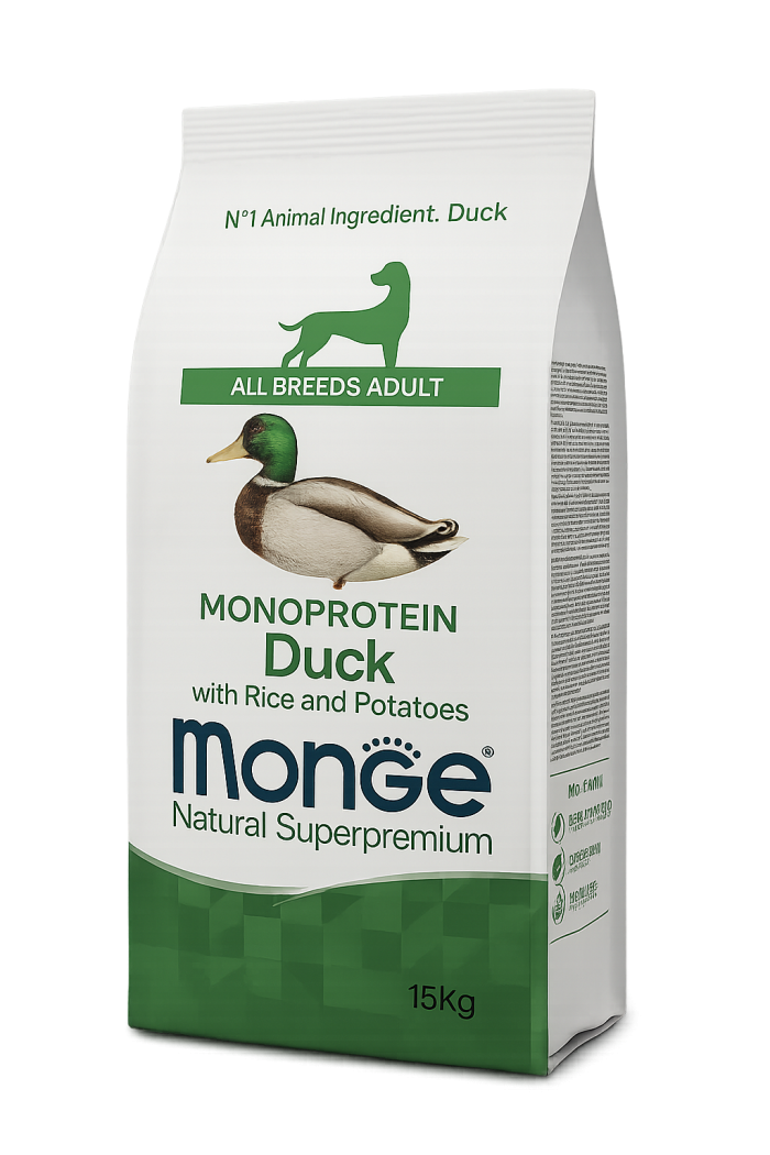 MONGE Natural Superpremium All Breeds Adult Monoprotein Duck with Rice and Potatoes
