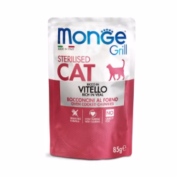 MONGE Grill Sterilised Cat Chunkies in Jelly Rich in Veal