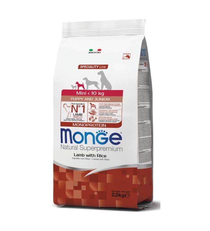 MONGE Natural Superpremium Mini Puppy and Junior Monoprotein Lamb with Rice