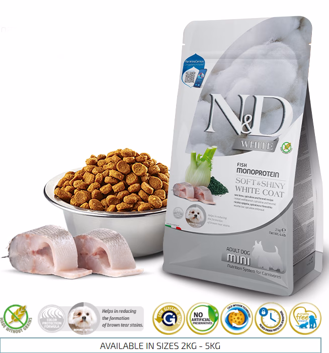 N&D DOG WHITE SEA BASS, SPIRULINA & FENNEL ADULT MINI 2 KG: