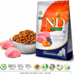 N&D DOG GF PUMPKIN LAMB & BLUEBERRY PUPPY MEDIUM & MAXI 12 KG