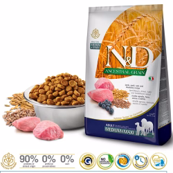 N&D DOG ANCESTRAL GRAIN LAMB. SPELT. OATS AND BLUEBERRY ADULT MEDIUM & MAXI 12 KG